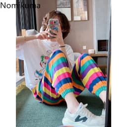 Streetwear Women Pants Fashion Striped Y2k Harem Pants High Waist Casual Pantalon Femme 2025 New Bottoms Korean Trousers 27v158