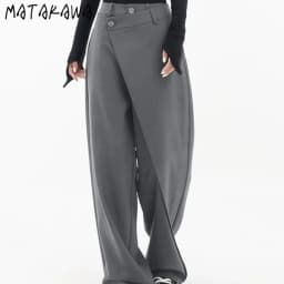 Matakawa Irregular Solid Women Pants Spring Autumn Loose Streetwear Pantalones De Mujer Fashion Patchwork Wide Leg Trousers