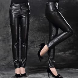 Women's Mid Waist Faux Leather Trousers Matte PU Casual Office Soft Straight Leg PVC Pants Slim Warm Pants Women Winter 2024