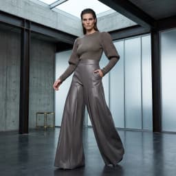 UOOZEE Women's Faux Leather Pleated Wide Leg Pants Solid Color High Waist Oversized Trousers Club Party Night Out Bottoms 2026