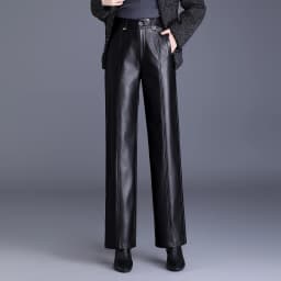 ZUZK New Straight PU Leather Long Pants Women Elastic Waist High Waist Autumn Winter Fashion Warm Elegant Leather Trousers
