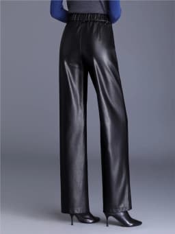 ZUZK New Straight PU Leather Long Pants Women Elastic Waist High Waist Autumn Winter Fashion Warm Elegant Leather Trousers