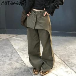 Matakawa Y2k Fake 2 Pieces Woman Pants Solid Streetwear Spring Autumn Loose Pantalones De Mujer Fashion Versatile Trousers