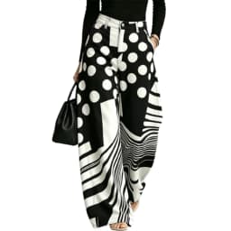 Yeezzi Women High Waist Wide Leg Pants Black White Polka‑Dot Stripe Patchwork Printed Loose Full‑Length Casual Fashion Trousers