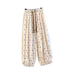 2026 summer cotton linen polka dot trousers Women's Loose Wide leg versatile nine point Harem Pants Korean version Lantern Pants