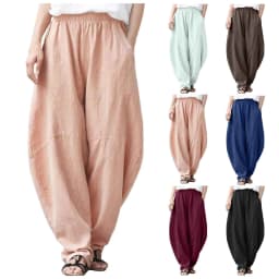 Oversize Linen Pants Women Bloomers Korean Fashion Solid Loose Wide Leg Pants Retro Hippie Yoga Straight Pants For Women 2025
