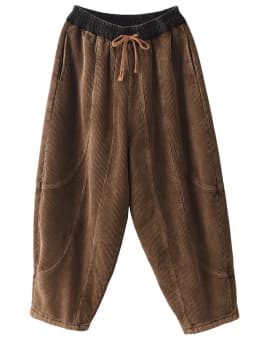 Amax luluE Winter Fashion Corduroy Pants Womens Leisure Loose Vintage Fur Harem Trousers Ladies Classic Luxury Elegant Clothes
