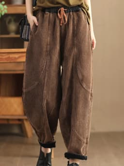 Amax luluE Winter Fashion Corduroy Pants Womens Leisure Loose Vintage Fur Harem Trousers Ladies Classic Luxury Elegant Clothes