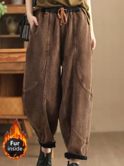 Amax luluE Winter Fashion Corduroy Pants Womens Leisure Loose Vintage Fur Harem Trousers Ladies Classic Luxury Elegant Clothes