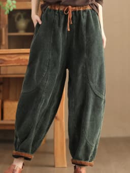 Amax luluE Winter Fashion Corduroy Pants Womens Leisure Loose Vintage Fur Harem Trousers Ladies Classic Luxury Elegant Clothes