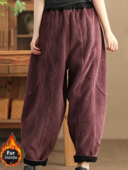 Amax luluE Winter Fashion Corduroy Pants Womens Leisure Loose Vintage Fur Harem Trousers Ladies Classic Luxury Elegant Clothes