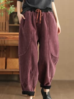 Amax luluE Winter Fashion Corduroy Pants Womens Leisure Loose Vintage Fur Harem Trousers Ladies Classic Luxury Elegant Clothes