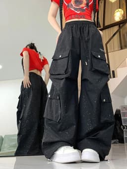 Glitter Streetwear Cargo Pant Women Hip Hop Pockets Harajuku Black Trousers American Casual Bf High Waist Retro Loose Y2K Pants