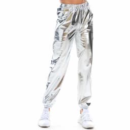 Women Shiny Holographic Pants Loose High Waist Metallic Trousers Dance Performance Hip Hop Pants Streetwear Joggers
