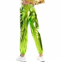 Women Shiny Holographic Pants Loose High Waist Metallic Trousers Dance Performance Hip Hop Pants Streetwear Joggers