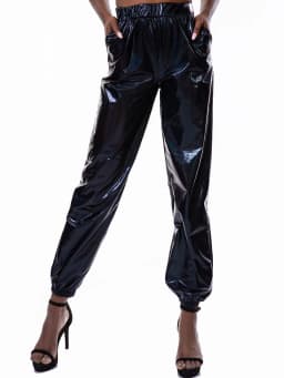 Women Shiny Holographic Pants Loose High Waist Metallic Trousers Dance Performance Hip Hop Pants Streetwear Joggers