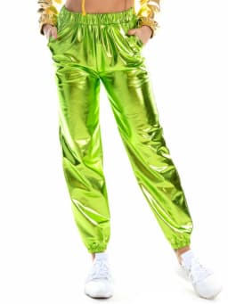 Women Shiny Holographic Pants Loose High Waist Metallic Trousers Dance Performance Hip Hop Pants Streetwear Joggers