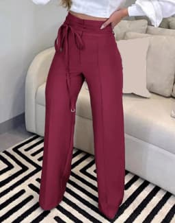 Women Fashion Tied Detail Straight Leg Work Pants Khaki Female High Waist Office Lady Elegant Long Trousers 2023 Autumn Clothing