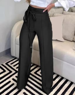 Women Fashion Tied Detail Straight Leg Work Pants Khaki Female High Waist Office Lady Elegant Long Trousers 2023 Autumn Clothing