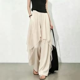 Limiguyue Casual Mesh Splice Wide Legs Pants Women Summer Trendy Elastic Waist Irregular Thin Long Trousers Elegant Soft 220B