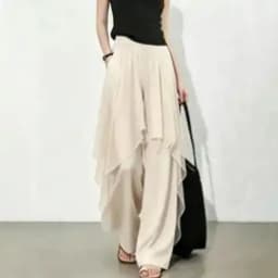 Limiguyue Casual Mesh Splice Wide Legs Pants Women Summer Trendy Elastic Waist Irregular Thin Long Trousers Elegant Soft 220B