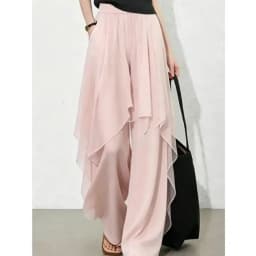 Limiguyue Casual Mesh Splice Wide Legs Pants Women Summer Trendy Elastic Waist Irregular Thin Long Trousers Elegant Soft 220B