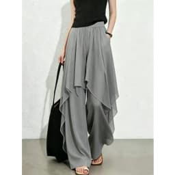 Limiguyue Casual Mesh Splice Wide Legs Pants Women Summer Trendy Elastic Waist Irregular Thin Long Trousers Elegant Soft 220B