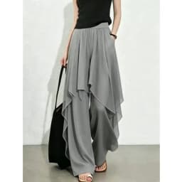 Limiguyue Casual Mesh Splice Wide Legs Pants Women Summer Trendy Elastic Waist Irregular Thin Long Trousers Elegant Soft 220B