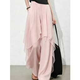 Limiguyue Casual Mesh Splice Wide Legs Pants Women Summer Trendy Elastic Waist Irregular Thin Long Trousers Elegant Soft 220B