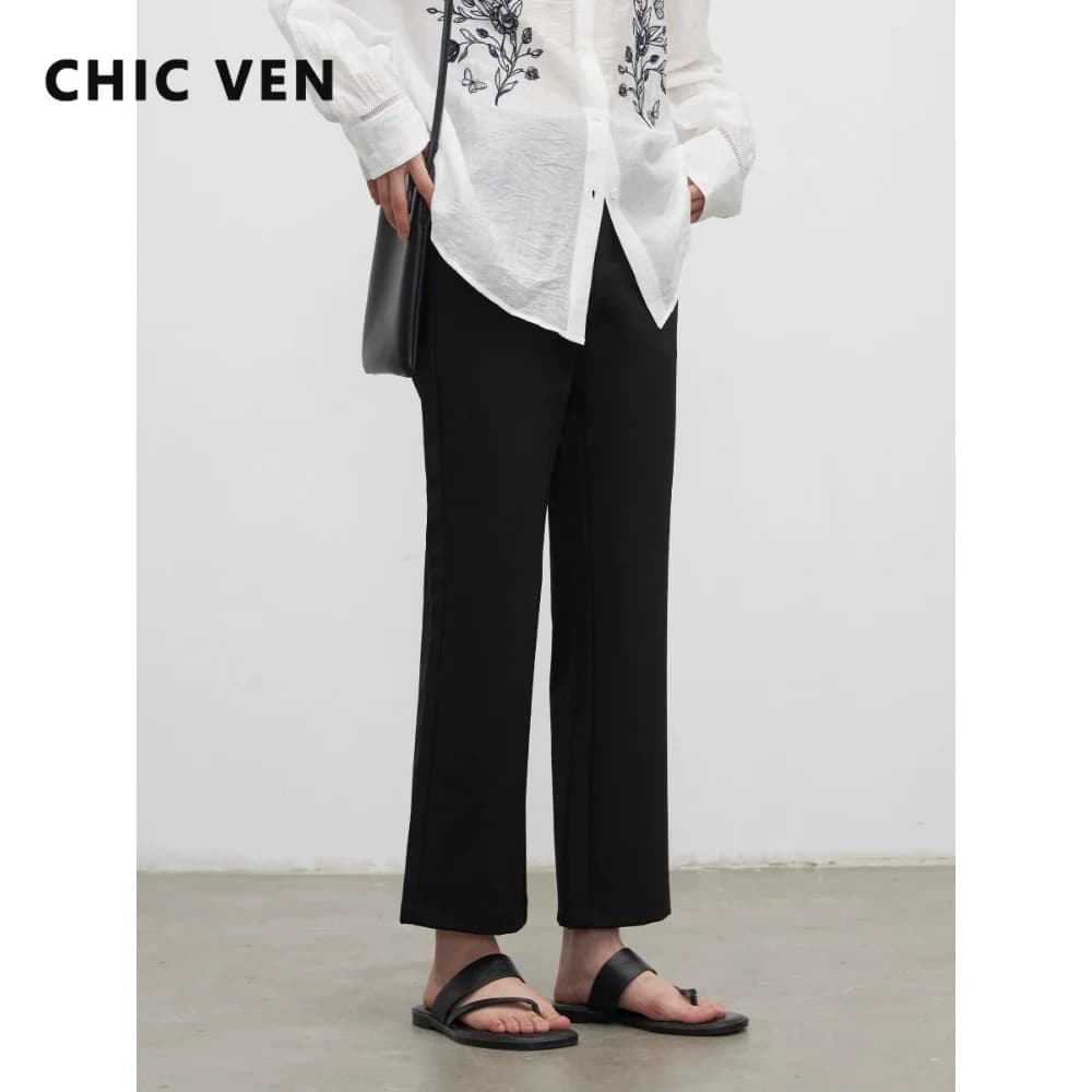 CHIC VEN Fashion Women Pants New High Waist Casual Female Trousers Black Flared Ankle-Length Bottom Pant Spring Autumn 2026