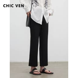 CHIC VEN Fashion Women Pants New High Waist Casual Female Trousers Black Flared Ankle-Length Bottom Pant Spring Autumn 2026