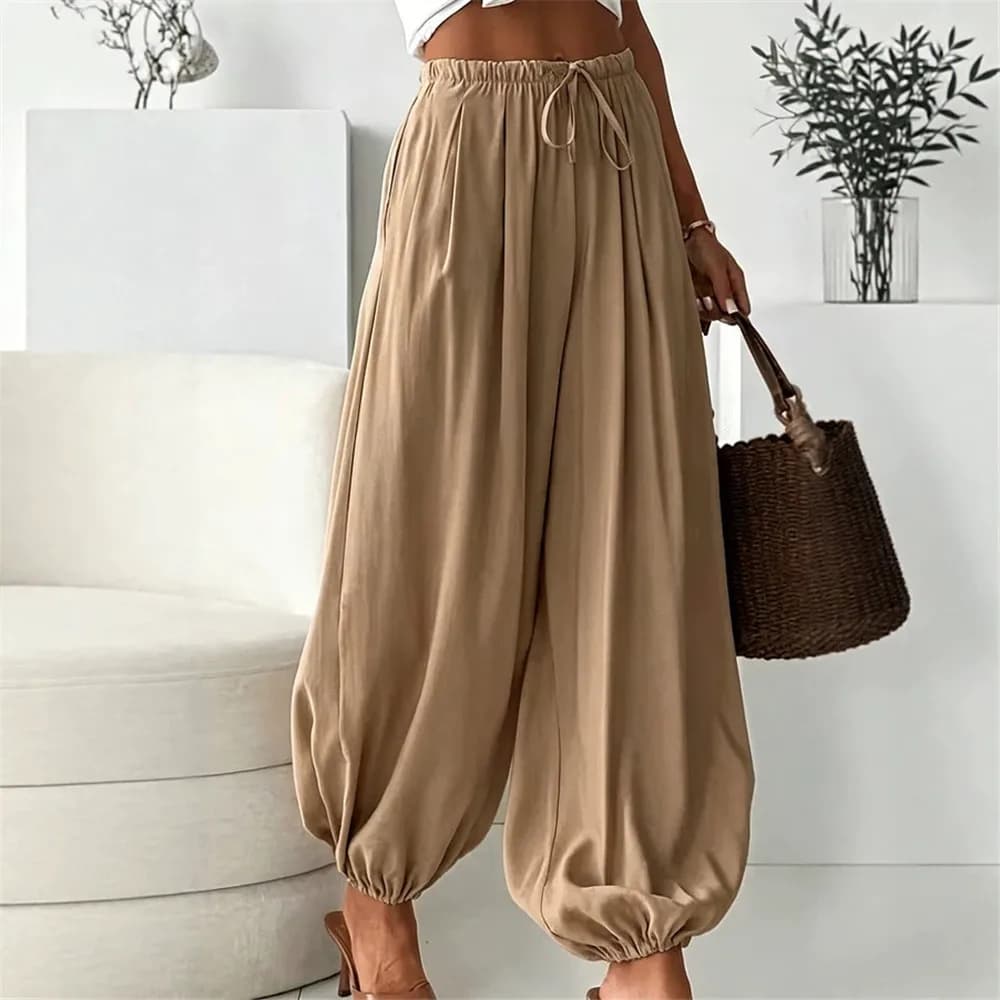 New 2026 Women's Autumn Loose Drawstring Wide Leg Long Lantern Pants Vintage Draped Fashion Casual Women's Harem Pants