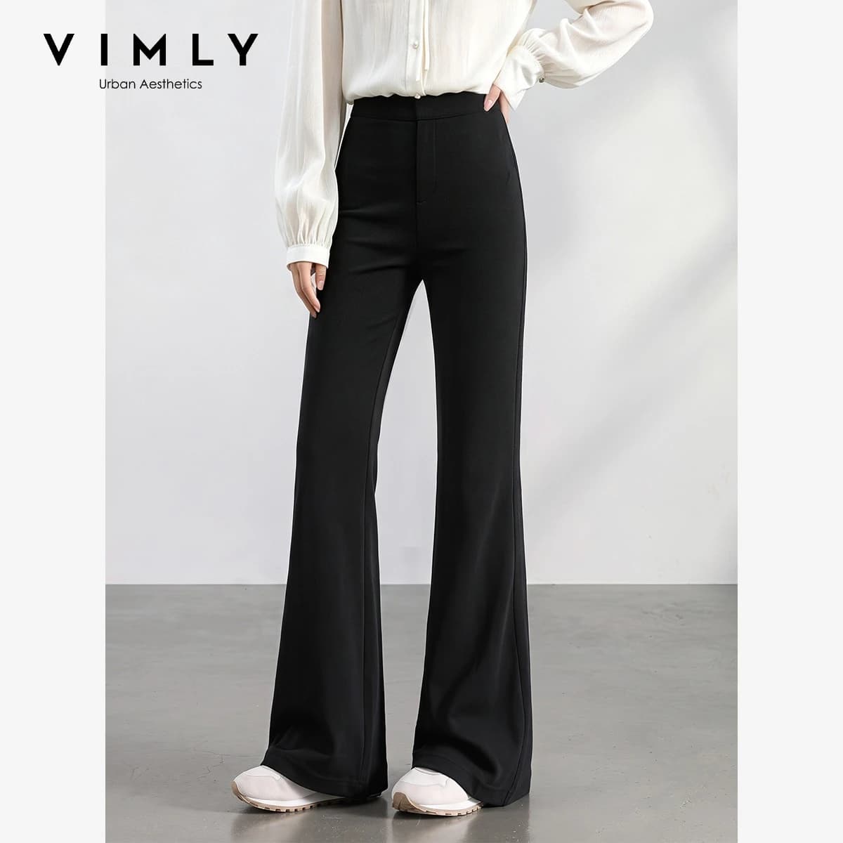 VIMLY Women's Black Flare Pants 2026 Autumn New Fashion Elegant High‑waist Versatile Pants Casual Office Lady Trousers 31738