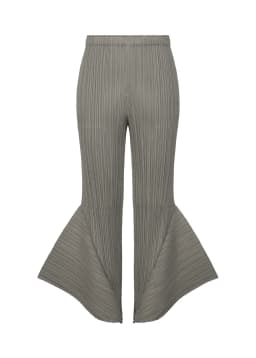 Miyake Pleated Skyline Flare Trousers Elastic Waistband Long Pants High Neck Dolman Sleeves Tops