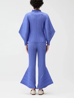 Miyake Pleated Skyline Flare Trousers Elastic Waistband Long Pants High Neck Dolman Sleeves Tops