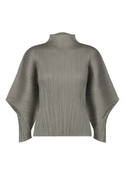 Miyake Pleated Skyline Flare Trousers Elastic Waistband Long Pants High Neck Dolman Sleeves Tops