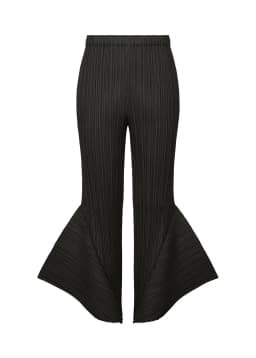 Miyake Pleated Skyline Flare Trousers Elastic Waistband Long Pants High Neck Dolman Sleeves Tops