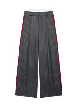 Women's Versatile Color Blo Thin Stripe Straight Casual Pants Street Sle Asymmetric Trousers l Waist Long Polyester...