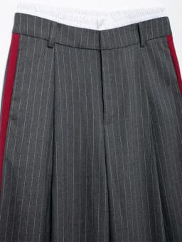 Women's Versatile Color Blo Thin Stripe Straight Casual Pants Street Sle Asymmetric Trousers l Waist Long Polyester...