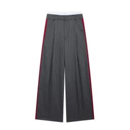 Women's Versatile Color Blo Thin Stripe Straight Casual Pants Street Sle Asymmetric Trousers l Waist Long Polyester...