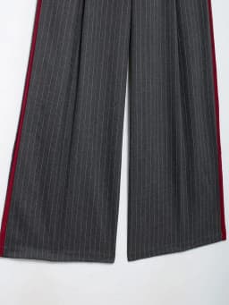Women's Versatile Color Blo Thin Stripe Straight Casual Pants Street Sle Asymmetric Trousers l Waist Long Polyester...