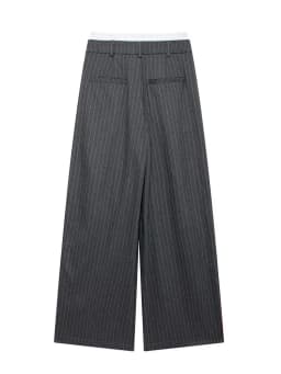Women's Versatile Color Blo Thin Stripe Straight Casual Pants Street Sle Asymmetric Trousers l Waist Long Polyester...
