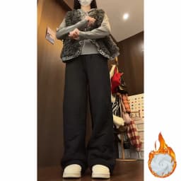 Blue Style Women's High Waist Straight Leg Pants Windproof Double Wear Trousers Autumn Winter Warmth And Cold Resistance