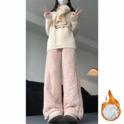 Blue Style Women's High Waist Straight Leg Pants Windproof Double Wear Trousers Autumn Winter Warmth And Cold Resistance