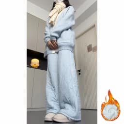 Blue Style Women's High Waist Straight Leg Pants Windproof Double Wear Trousers Autumn Winter Warmth And Cold Resistance