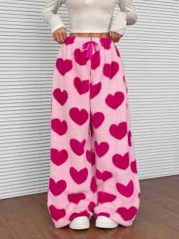 Women Casual Trousers Elastic Waistband Drawstring Tie Pajama Bottoms Leopard Print Wide Leg Lounge Pants