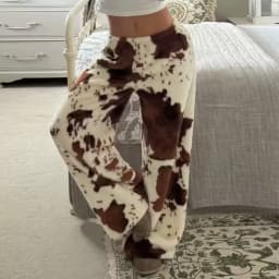 Women Casual Trousers Elastic Waistband Drawstring Tie Pajama Bottoms Leopard Print Wide Leg Lounge Pants