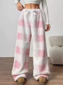 Women Casual Trousers Elastic Waistband Drawstring Tie Pajama Bottoms Leopard Print Wide Leg Lounge Pants