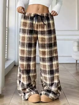 Women Casual Trousers Elastic Waistband Drawstring Tie Pajama Bottoms Leopard Print Wide Leg Lounge Pants