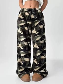 Women Casual Trousers Elastic Waistband Drawstring Tie Pajama Bottoms Leopard Print Wide Leg Lounge Pants